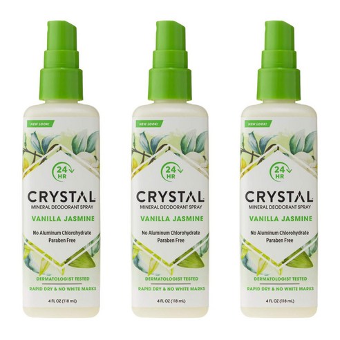 크리스탈 에센스 미네랄 데오드란트 바디 스프레이 바닐라 재스민 향, 118ml, 3개