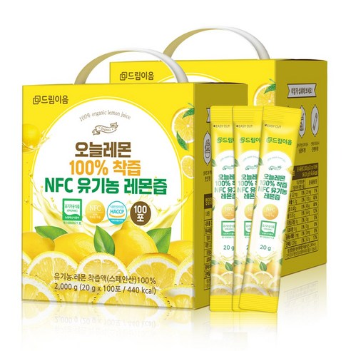 [대용량] 드림이음 오늘레몬 NFC 유기농 레몬즙 20g x 100포, 2kg, 2박스