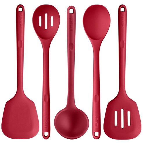 U-Taste 내열 실리콘 주방 조리 도구 세트 5개 34cm 긴 손잡이 BPA 프리 논스틱 고무 요리 액세서리 볶음 서빙 발라주기 혼합용, Red, 1개