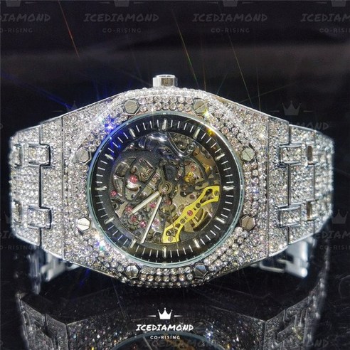 ICEDIAMOND 43mm iced 펀칭 머신 오토매틱 워치 올 블링 CZ 수동 체인 펀칭 다이얼의 남성 럭셔리 시계 남자금시계 Best Top5