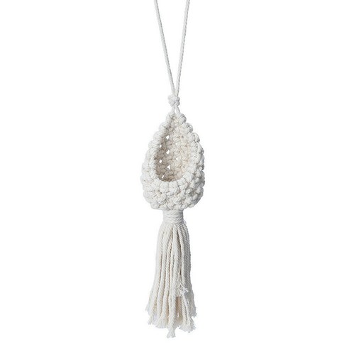 Retemporel Boho 마크라메 에어 플랜트 행거 Tillandsia 교수형 바구니 로프 홀더 플라워 홈 데코(10CM), 하얀