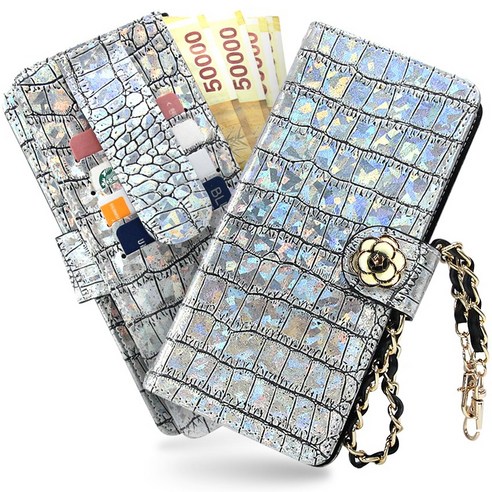 엘리제FW 꽃장식 손목줄 체인 카드흘림방지 지갑형 휴대폰 케이스