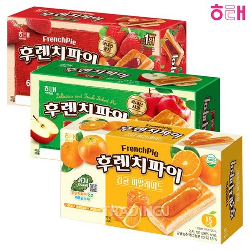 [트레이딩제이]밴드증정 해태 후렌치파이 192g (감귤 1개+사과 1개+딸기 1개) 간식 과자 단체 선물, 1개