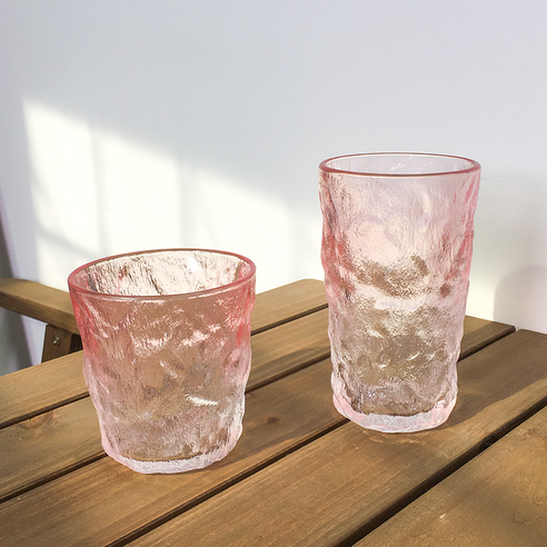 DFMEI 새로운 빙하 패턴 유리 컵 핑크 높은 가치 나무 껍질 패턴 컵 물 컵 주스 컵 커피 컵, DFMEI 그라디언트 핑크 [높은 + 짧은]