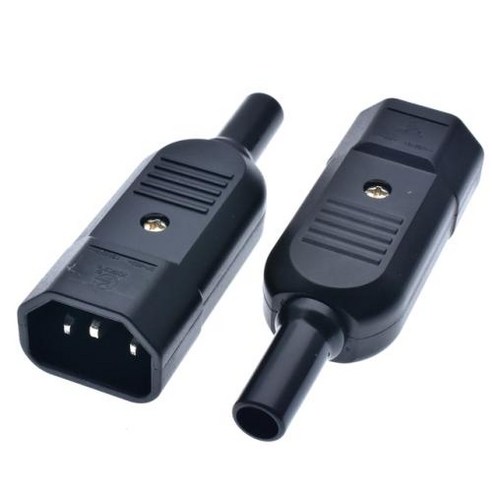 IEC 소켓 직선 케이블 플러그 커넥터 검정색 암수 재배선 전원 3 핀 C13 16A 250V, 2pcs C14 남성