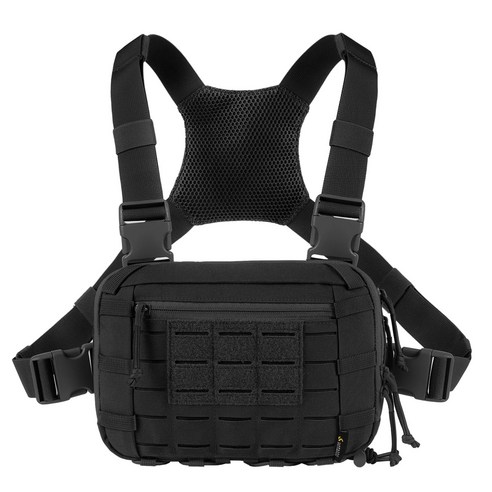 VOTAGOO 전술 EDC 체스트백 2L 다용도 몰리 체스트 리그 파우치 CCW 수납공간 포함 조절 가능한 스트랩 아웃도어용, 블랙