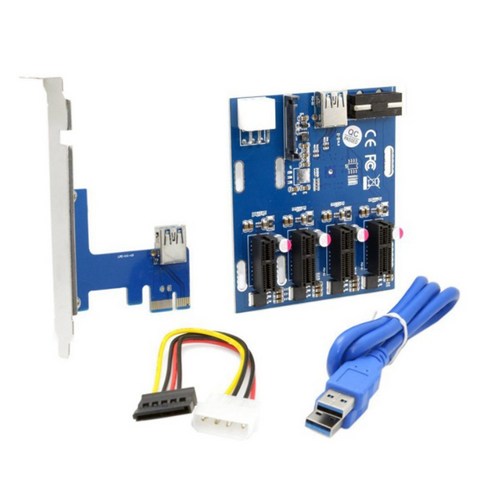 PCI-E 1X 확장 키트 1 ~ 4 슬롯 스위치 배율 허브 PCI-E 라이저 카드 어댑터 USB 3.0 케이블 PCIe 마이닝 모듈 포함, 보여진 바와 같이, 하나
