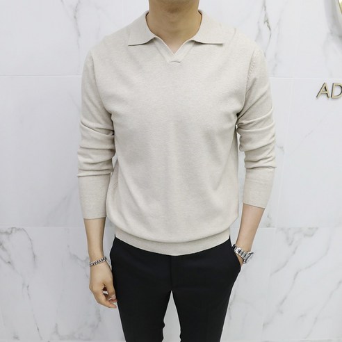 아도르클래식 오픈 카라 헨리넥 캐시미어 긴팔 니트(ZR)