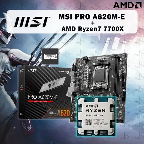 AMD Ryzen 7 7800X3D R7 7800X3D CPU + MSI PRO A620M-E 마더보드 M-ATX AMD B650 DDR5 메모리 슬롯 AM5, 01 마더 보드 + CPU