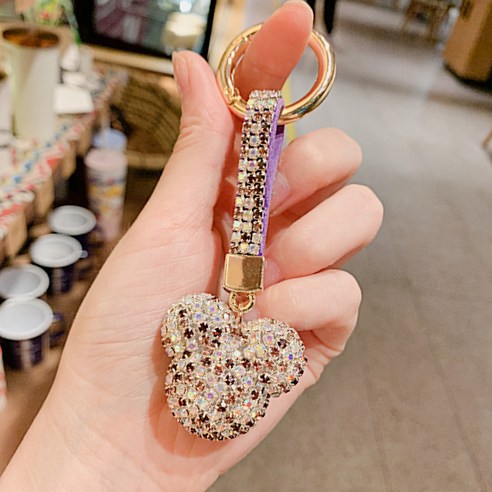 한국어 온라인 빨간색 다이아몬드 크리스탈 미키 키 단추 자동차 열쇠고리 액세서리 여성 가방 액세서리 액세서리 액세서리, 연보라색