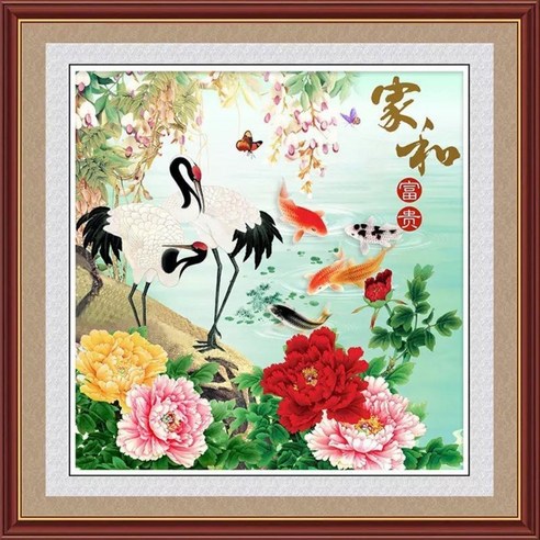 장저국흥 초대박, 목련꽃과 비단 잉어 물고기의 화만사성 큐빅 페인팅 DIY, 70x70cm 비단초