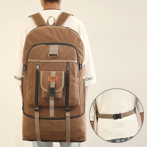 DFMEI 100L 키높이 숄더 남녀 초대용량 캔버스 백팩 아웃도어 스포츠 라이트 투어일감, DFMEI 오버사이즈 업그레이드에 벨트 카키