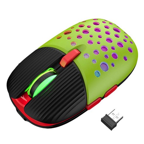 RGB Light 2.4G 무소음 휴대용 3 조정 가능한 DPI가 있는 무선 마우스, 녹색, 10.5x6.5x4cm, 플라스틱