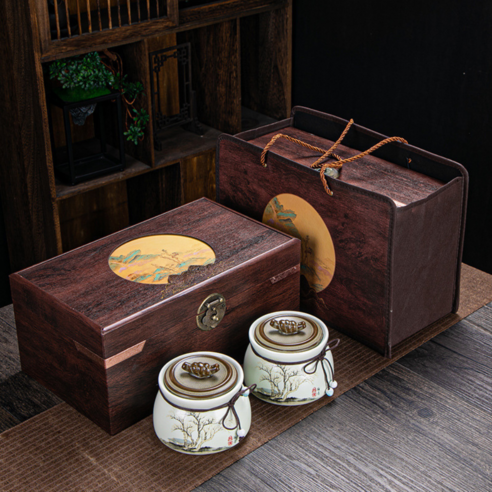 Bittea 고급 도자기 차 통 세트, 2개, 나뭇가지 항아리
