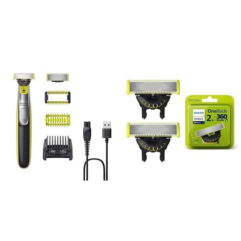 필립스 노렐코 원블레이드 360 바디 하이브리드 면도기 수염 트리머 QP2834/70, OneBlade 360 교체용 블레이드 포함, 최신 버전