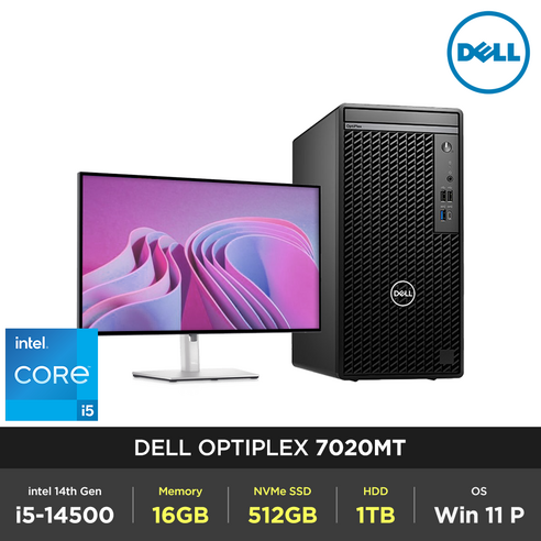 DELL 옵티플렉스 7020MT+U2723QE 모니터 패키지 i5-14500 16GB 512GB 1TB Win11P 14세대 데스크탑