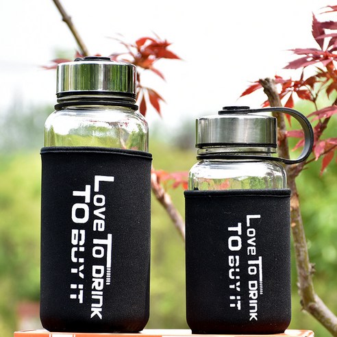 대 용량 1000 ml 유리 물컵 휴대용 컵 커버 야외 운동 차 물병 우주 컵, 1000ml, 검은색