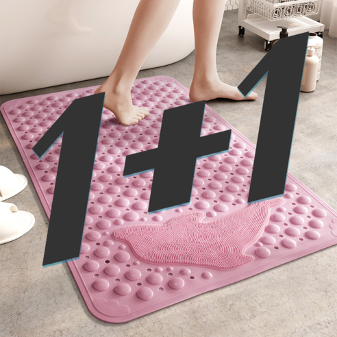 나레스트 욕실 욕조 안전 미끄럼방지 돌고래 화장실 매트 물빠짐 대형 PVC 깔판 발판, 핑크 1+1