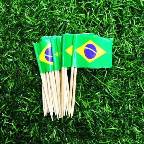 TeeFly 100 PCS National Flags Picks Art Toothpicks 파티 컵케익 장식 샌드위치 미니 음식, 100 브라질