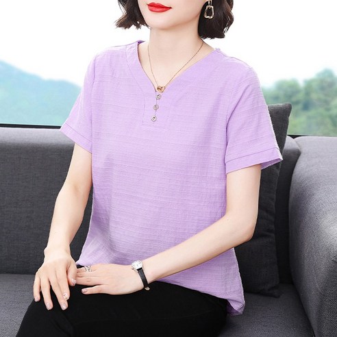 여름의 편안함과 세련됨을 모두 갖춘 스타일아유 면마 반팔 블라우스