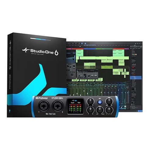 PreSonus Studio 24c 2x2 192kHz USB 오디오 인터페이스 스튜디오 원 아티스트 에이블톤 라이브 라이트 DAW 녹음 소프트웨어 포함, 오디오 인터페이스_스튜디오 26c (마이크 프레스 2개