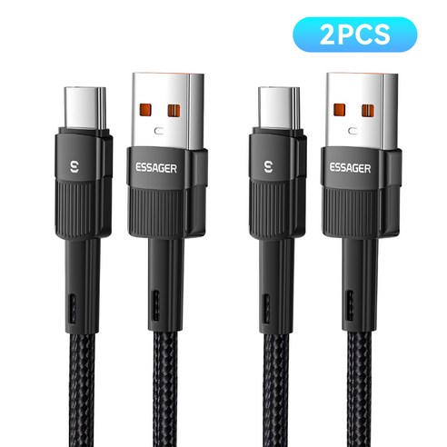 Essager 100W 7A C타입 고속 충전케이블, 2개, 2m, 블랙