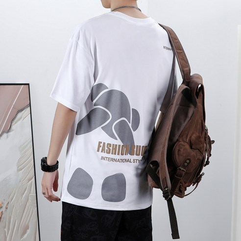 한국판 반팔티셔츠 남 여름 남항풍 남티셔츠 남반팔 루즈핏 커플룩