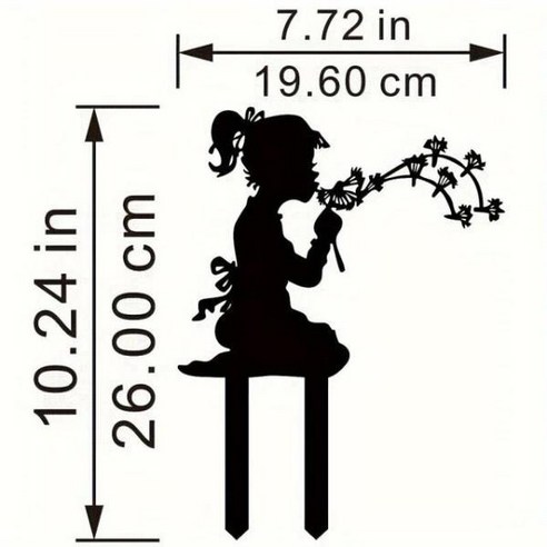 소품소박한 금속 민들레 소녀 실루엣 정원 말뚝 잔디 장식 그라운드 플러그 시골 스타일 마당, 01 Black