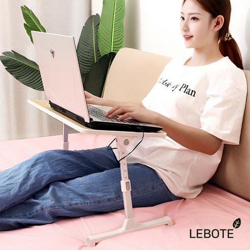 좌식 폴딩 테이블 베드트레이 노트북 접이식 침대 높이조절 각도조절 쿨링팬, 화이트퍼플(쿨링팬형)