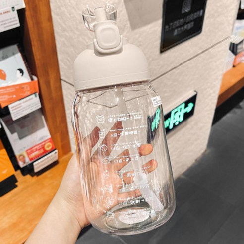 신형 빨대 배부른 물컵 ins 바람 귀엽다 대용량 플라스틱 컵 운동 주전자 옥외병 핸드컵 C42, 백색, 1200ml