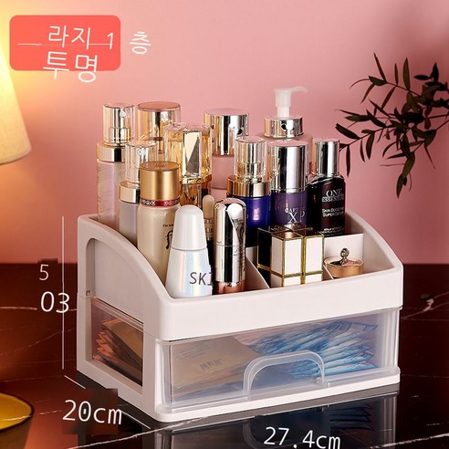 데스크톱 화장품 투명 수납함 대리 발급 서랍장 액세서리 정리함 비닐 화장함 2 3층, 큰 사이즈 1층 투명