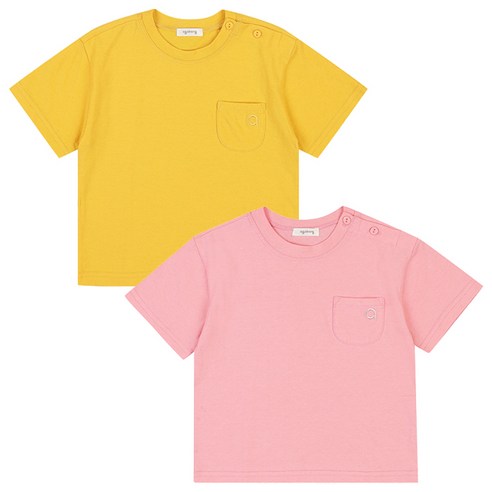 아가방 중계점 티치 포켓 티셔츠 2Color (PINK YELLOW) *24년 여름신상* 포켓 포인트 어깨 트임 디자인 반팔티셔츠 18개월~5세