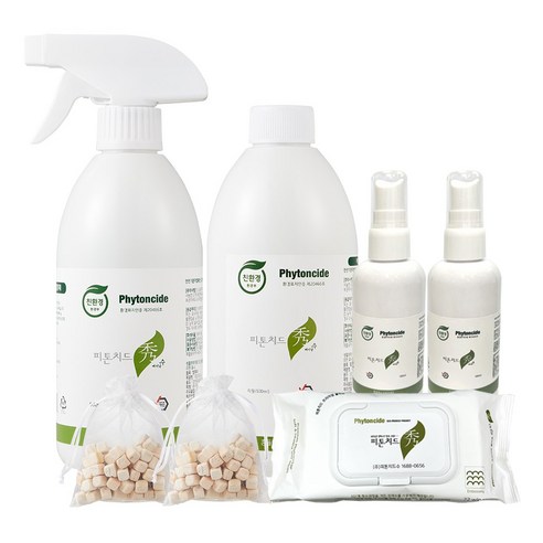 피톤치드수 편백수 탈취제 피톤치드 스프레이 500ml+리필500ml+휴대용 2개+편백칩2개 + 피톤치드 물티슈(72매), 1개