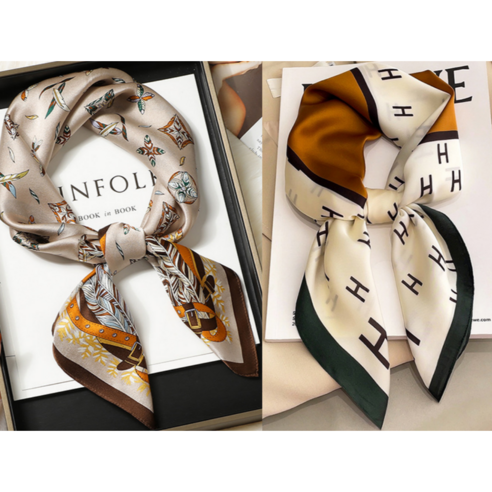 가을플랜 여성 패턴 실크 스카프 머플러 2P 세트