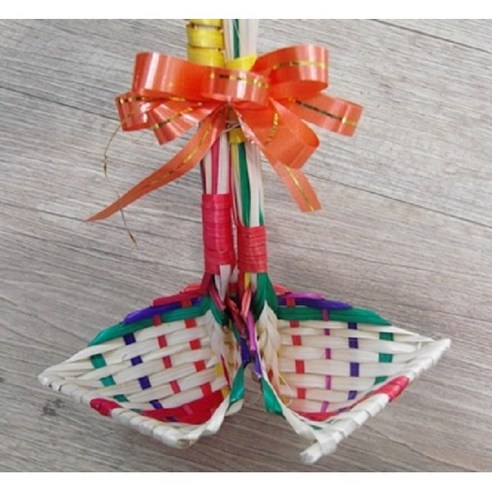 색동복조리26(중)+일반리본 전통복조리 대나무 복조리 민속품 장식소품