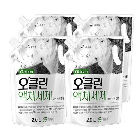무궁화 오클린 액상 세탁세제 리필팩, 2L x 4개 구성