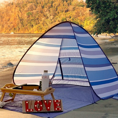 솔트 피크닉 원터치 텐트 캠핑 자동 팝업텐트, 대형(2~3인용), 비치블루(블루)