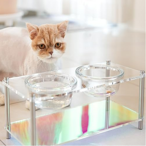 카망 홀로그램 강아지 개 펫 고양이 밥그릇 높이조절 모듈형 식기세트, 1개, 2구
