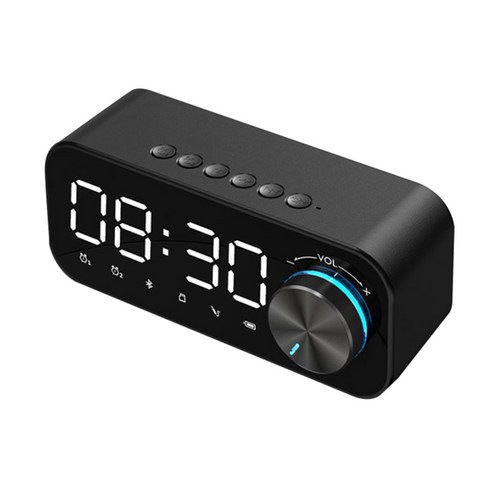 Deoxygene 디지털 미러 알람 시계 LED 디스플레이 음악 플레이어 라디오 테이블 야외 무선 블루투스 스피커, 검은 색