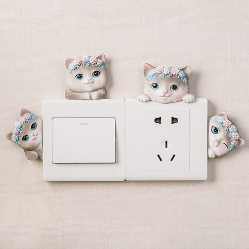 스위치 스티커 벽 스티커 보호 커버 3 차원 가정용 수지 창조적 인 개성 고양이 장식, 무당 벌레 잡기