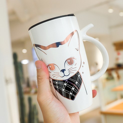 DFMEI 캐릭터 대용량 흑백 고양이 비즈니스 도자기 컵 큐티 패션 머그컵 오피스 티 커피 머그, DFMEI 흰색_640ML