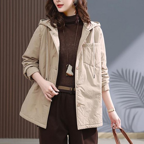 ROYALBELLE 여성 베이직 버튼 후드 패딩 하프기장 포켓 심플 데일리 재킷 K073101