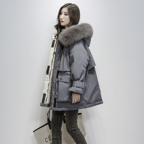 여성 면화 패딩 자켓 겨울 새로운 중형 한국 스타일 느슨한 두꺼운 모피 칼라 코튼 패딩 코트 Paike 코트