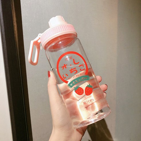[LM] 500ml 플라스틱 물병 투명/반투명 병 귀여운 물병 카톤 딸기 물병 전화 스탠드 휴대용, 7_500ml
