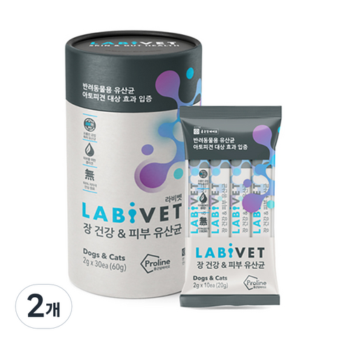 종근당라비벳 반려동물 영양제, 피부/피모+장건강, 2개, 30회분