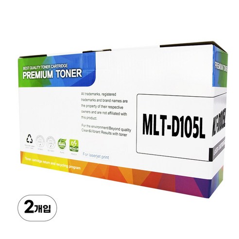 삼성 MLT-D105L 호환 재생 토너, 2개, 검정