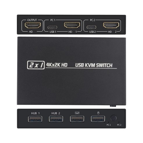 공유 키보드 마우스 프린터 플러그 앤 플레이 아웃 4KUSB 2.0 HDMI 호환 KVM 스위치 비디오 디스플레이 USB 스위치 분배기 2 PC용, 1.Black