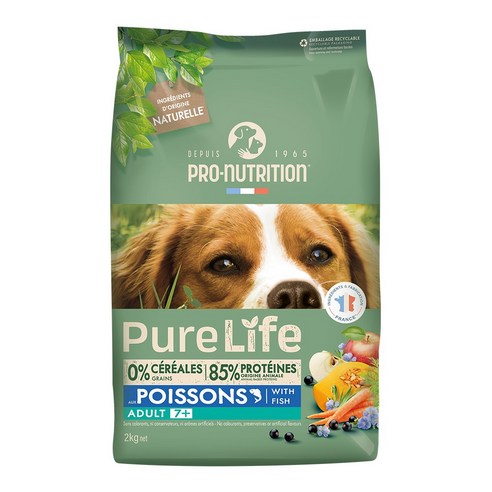 공식수입원 PL 퓨어라이프 독 시니어 7+ 사료 프랑스 그레인프리 노령견사료, 1개, 2kg, 흰살생선