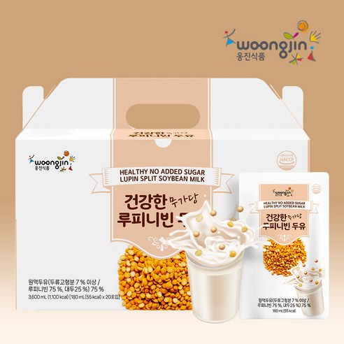 웅진 건강한 무가당 루피니빈 두유 고단백, 20개, 180ml