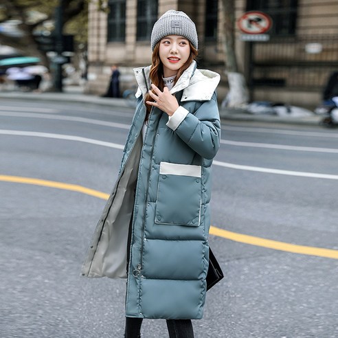 겨울 새로운 한국어 스타일 느슨한 후드 면화 패딩 자켓 여성 겨울 중간 길이 Overknee 두껍게 코튼 패딩 코트